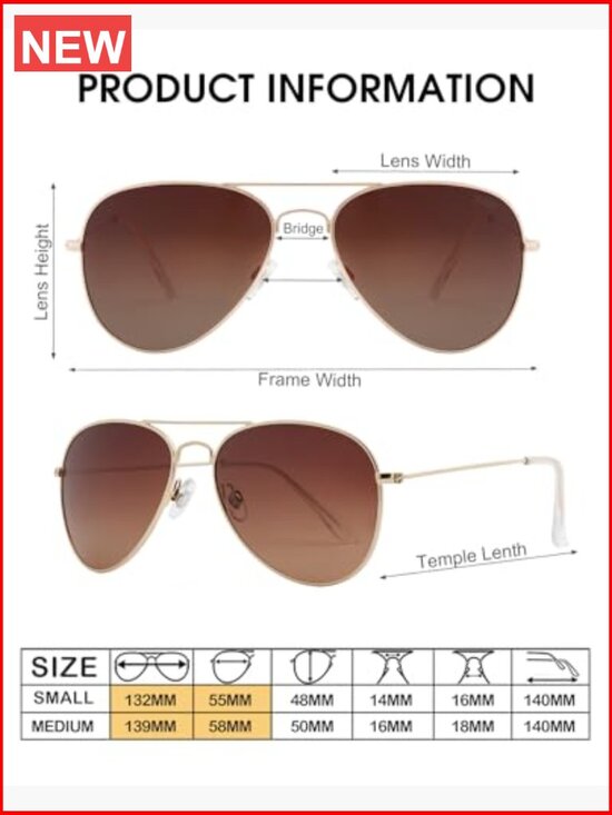 Polarized Aviator Sunglasses UV400 Protection Lightweight Metal